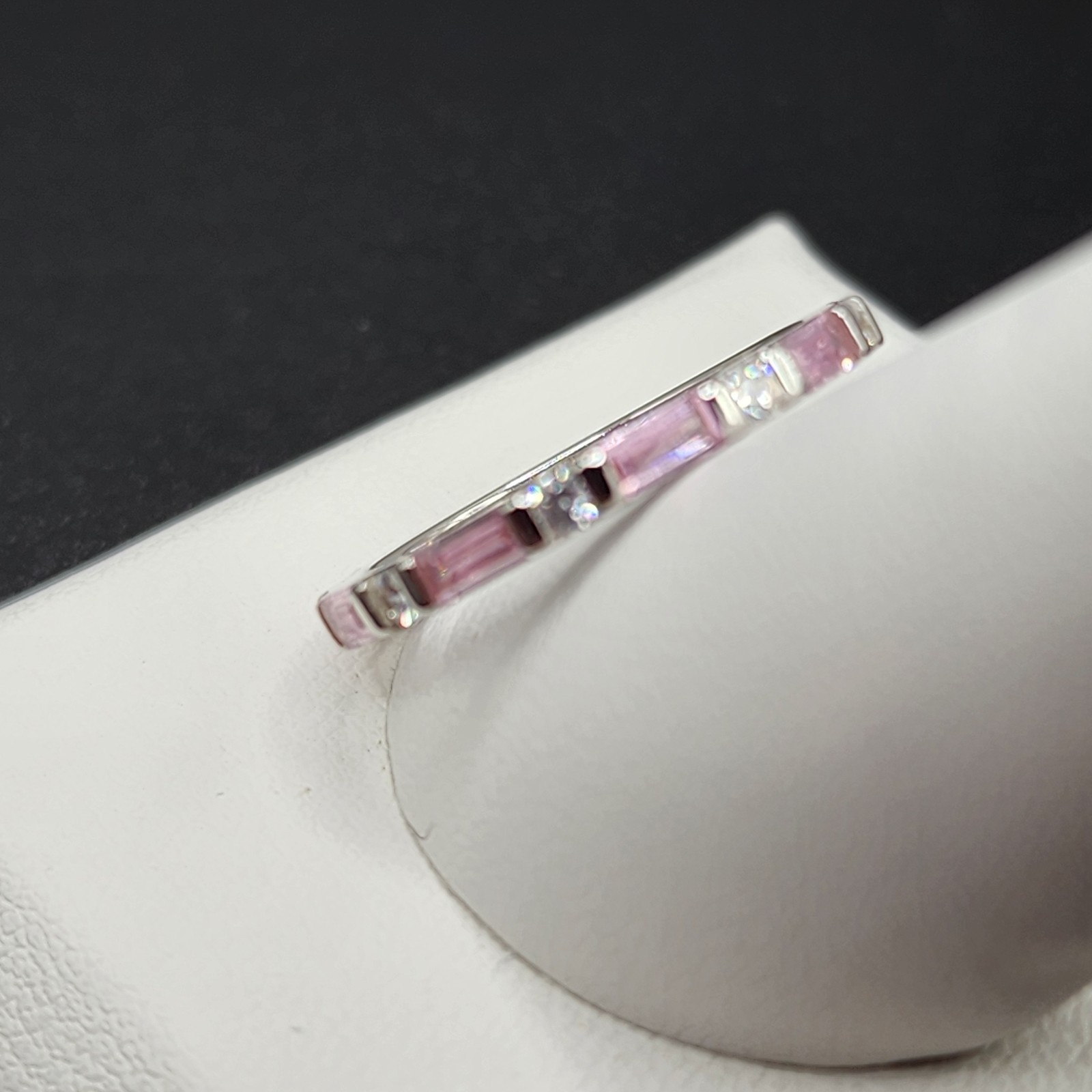 925 NEW Sterling Silver Band Pink & White CZs Eternity Band Size 6 2mm