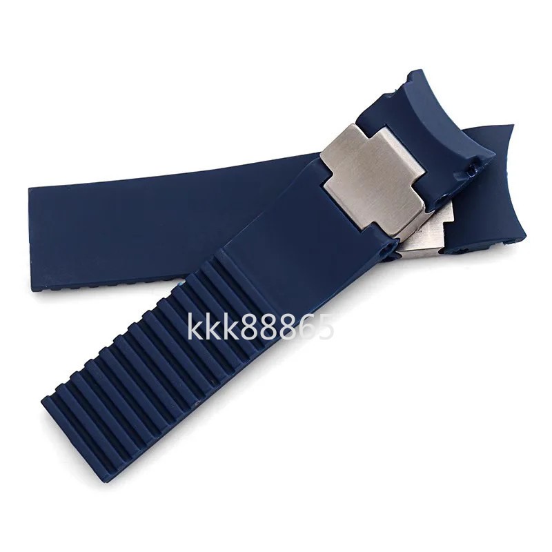 22mm Rubber Watch Band Strap Fits Ulysse Nardin Maxi Marine / Diver Black Blue