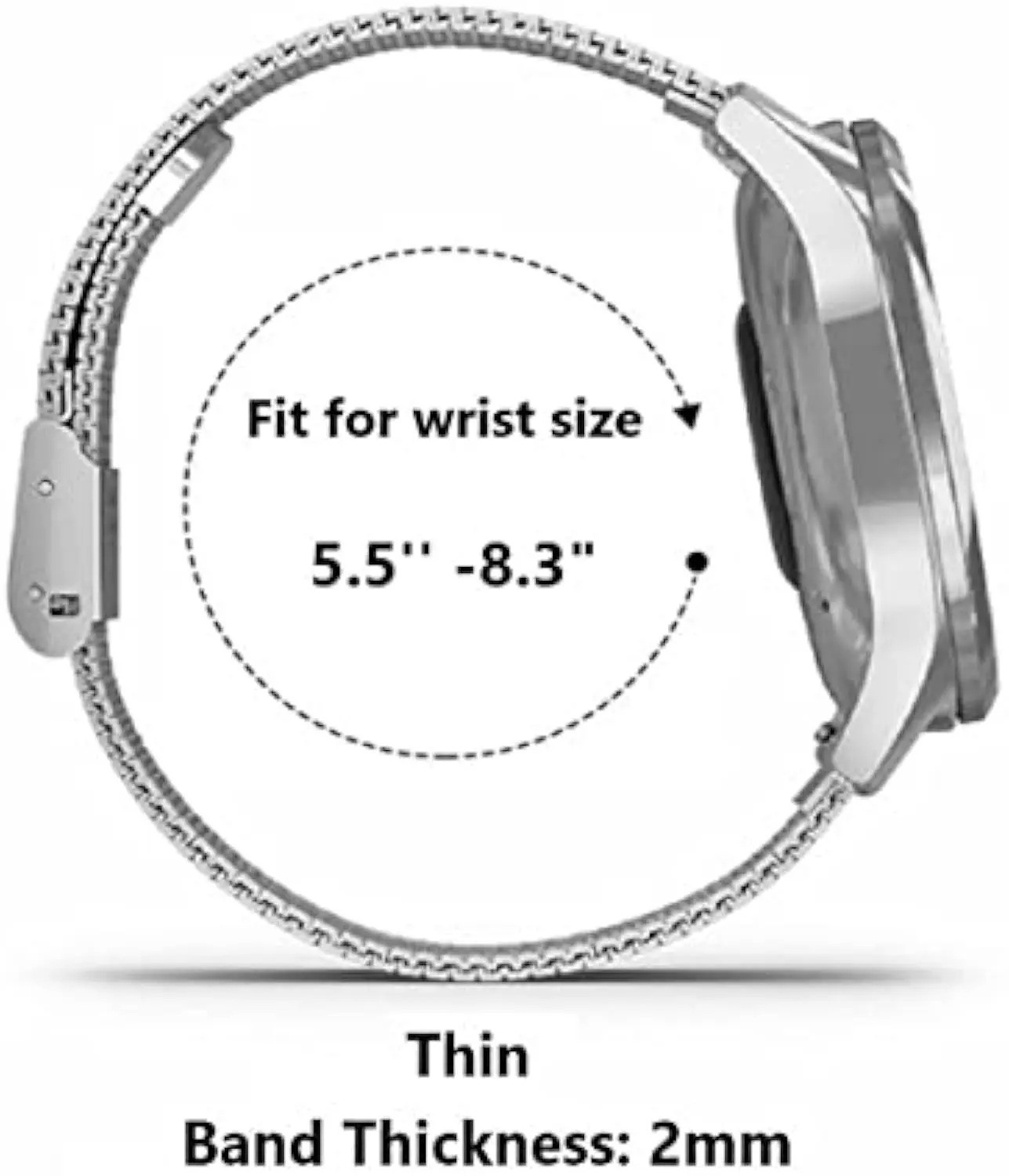 12–24mm Stainless Steel Mesh Metal Watch Strap Band Unisex