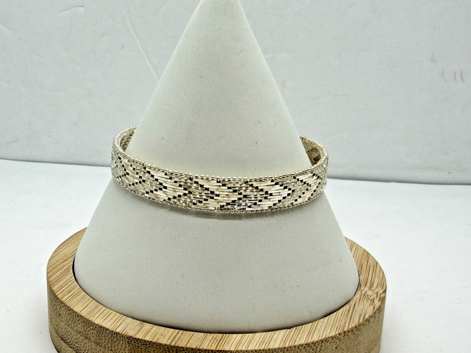 925 Sterling Silver Woven Chevron Chain Bracelet Size 6.5″ inch 21.4 grams