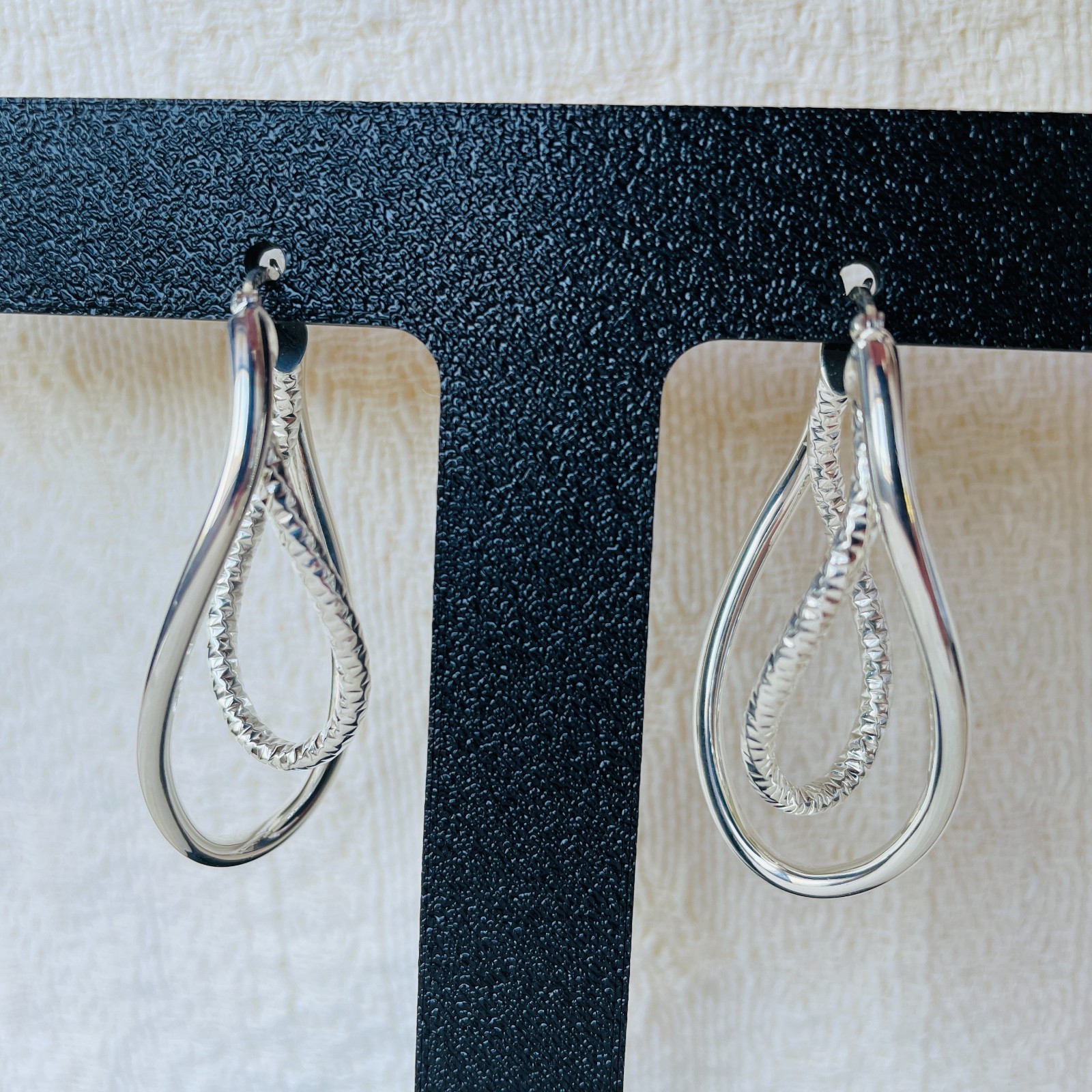 Exquisite Double Twisted Hoop Sterling Silver Earrings, 1-3/4 inch long – NEW!
