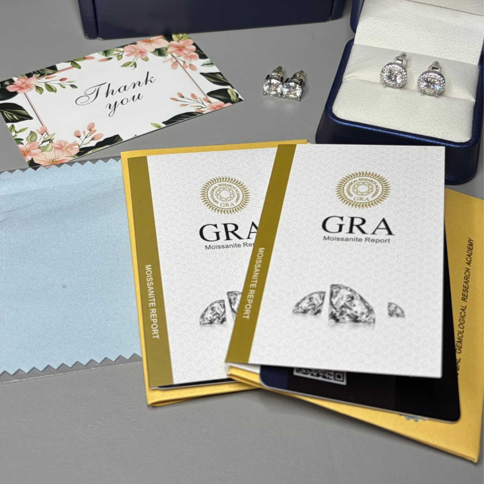 2 Pair GRA Certified VVS1 Round Halo Moissanite Stud Earrings White Gold