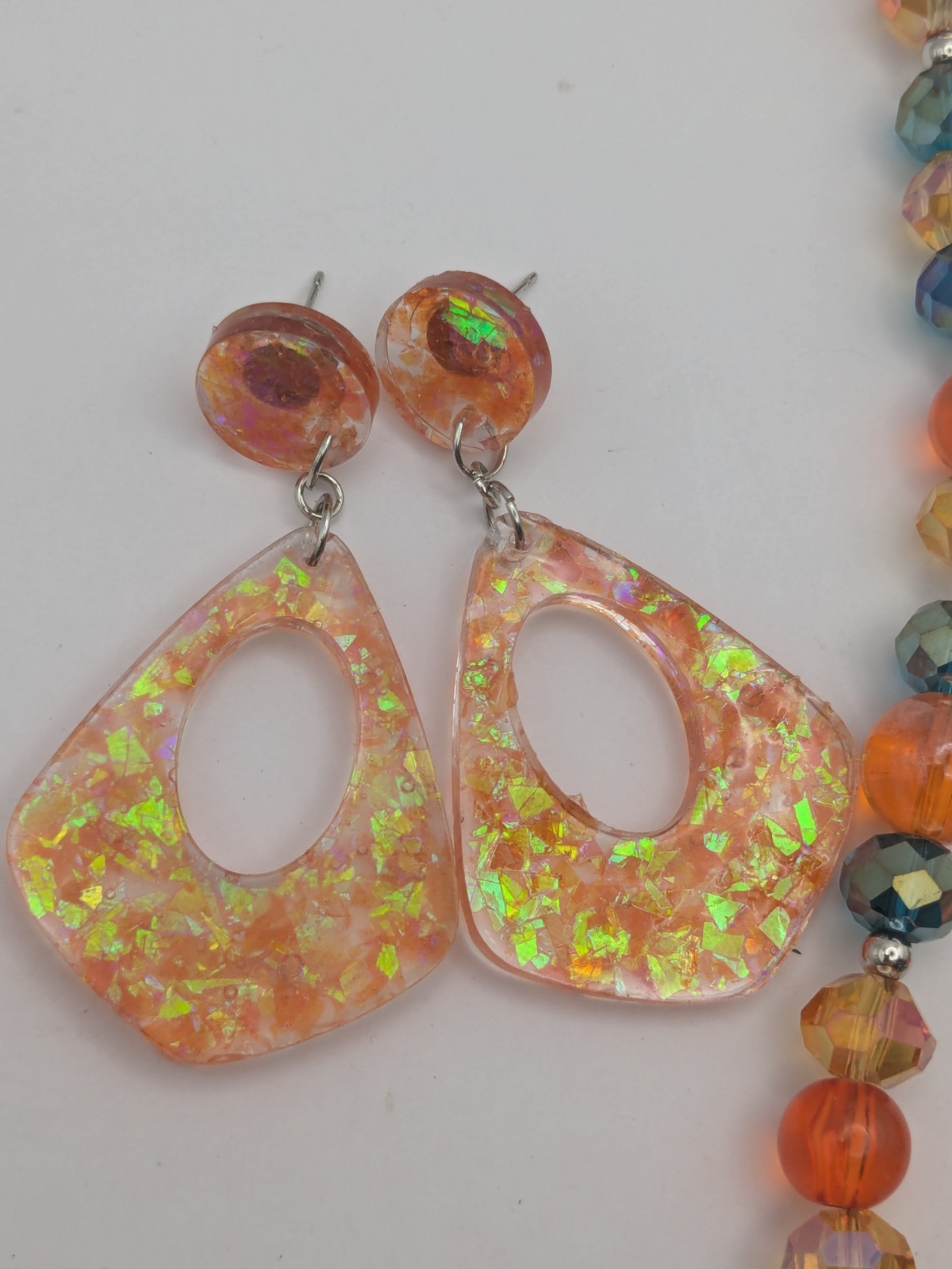 Turquoise And Orange Beaded Necklace With A Sugar Skull Pendant