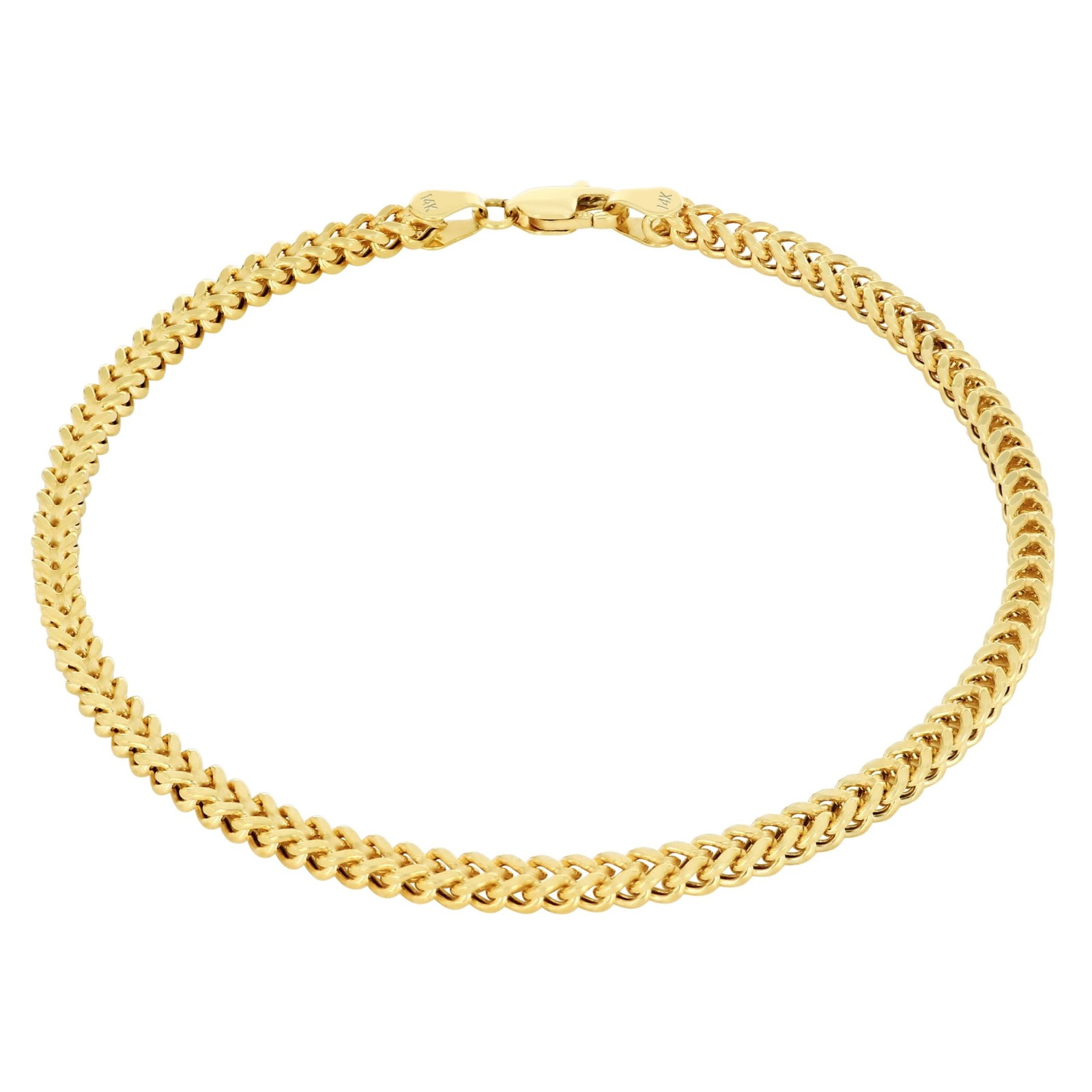 14k Yellow Gold 2.5mm Franco Box Bracelet Chain Mens Womens 7″ 7.5″ 8″ 8.5″ 9″
