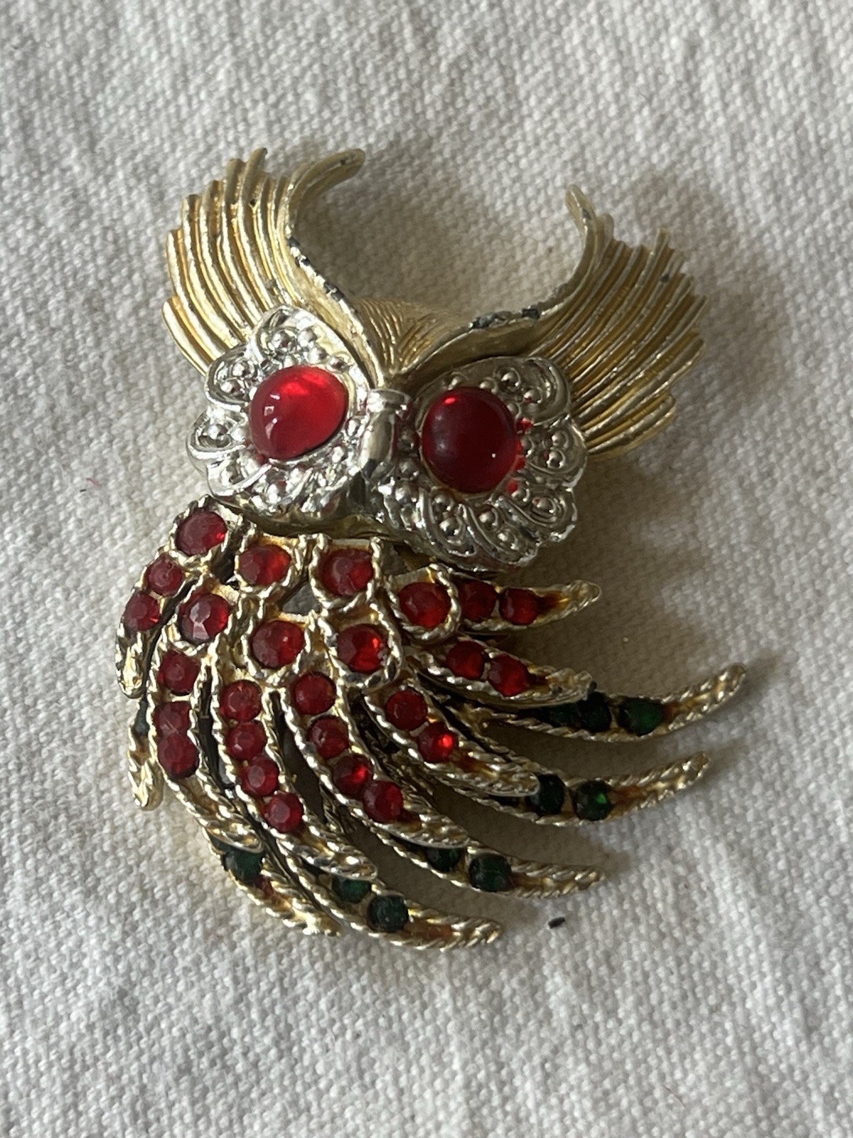 Horned Owel RHINESTONE Articulated BROOCH Vintage Fashion Custom JEWELRY