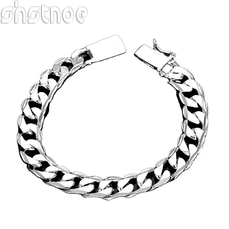 20cm 8 inches Popular 925 Sterling Silver 10mm Cuban Chain Bracelet For Men Wome