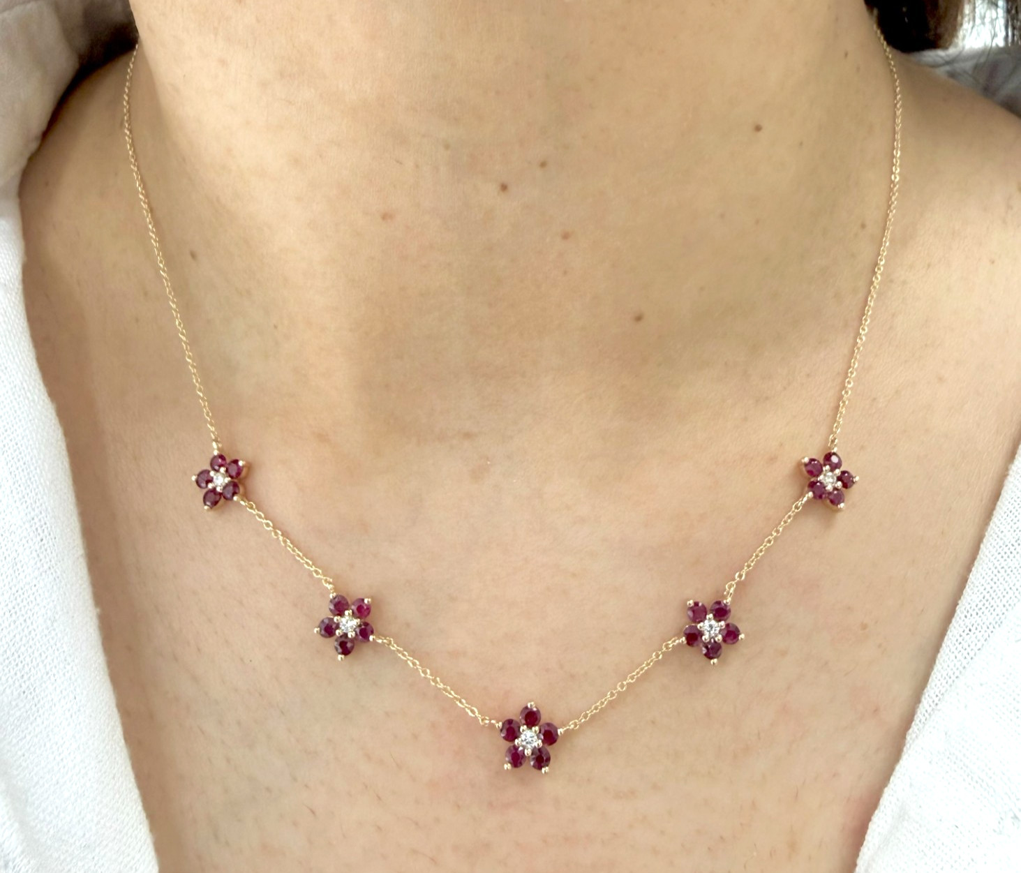 DEAL! 1.64CW 100% GENUINE RUBY & DIAMONDS LADIES NECKLACE 14K YELLOW GOLD 18″