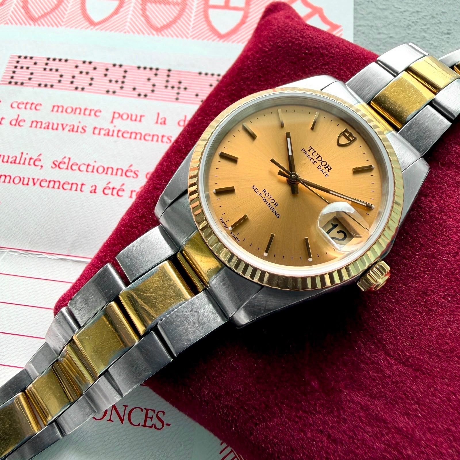 1994 Tudor Prince Date Two Tone champagne dial 74033 – Box Papers