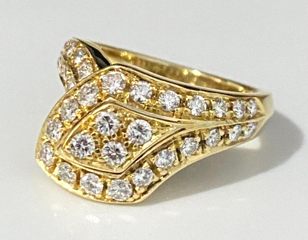 18K Yellow Gold & 0.90CT Diamond Snake Ring Size L 1/2 – 5 7/8