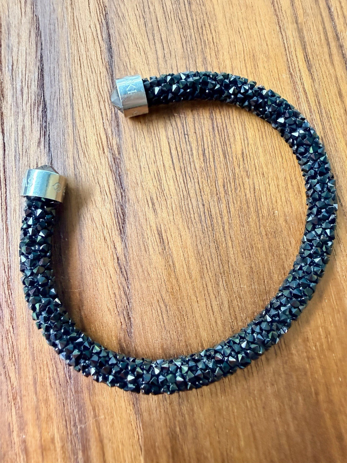 Swarovski Black Crystaldust Open Cuff Bracelet Crystal Pave Silver Tone Signed