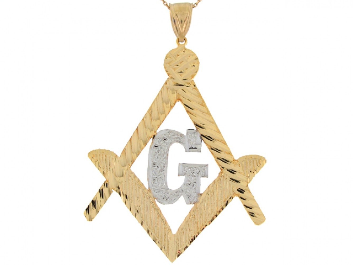 10k or 14k Two Tone Real Gold 6.6cm Freemason Masonic Mason Big Pendant