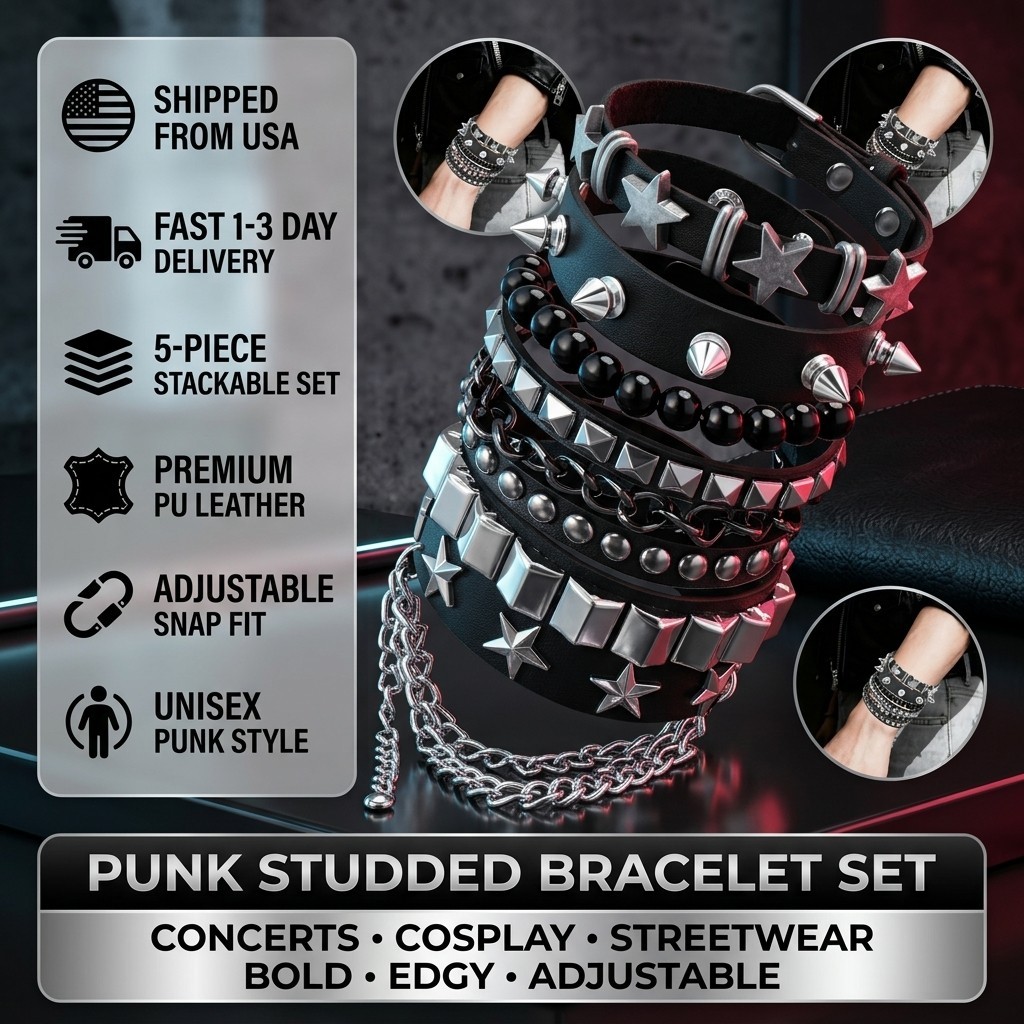 Emo Bracelets Punk Rock Studded Bracelet for Women Men Goth Leather Bracelet US.