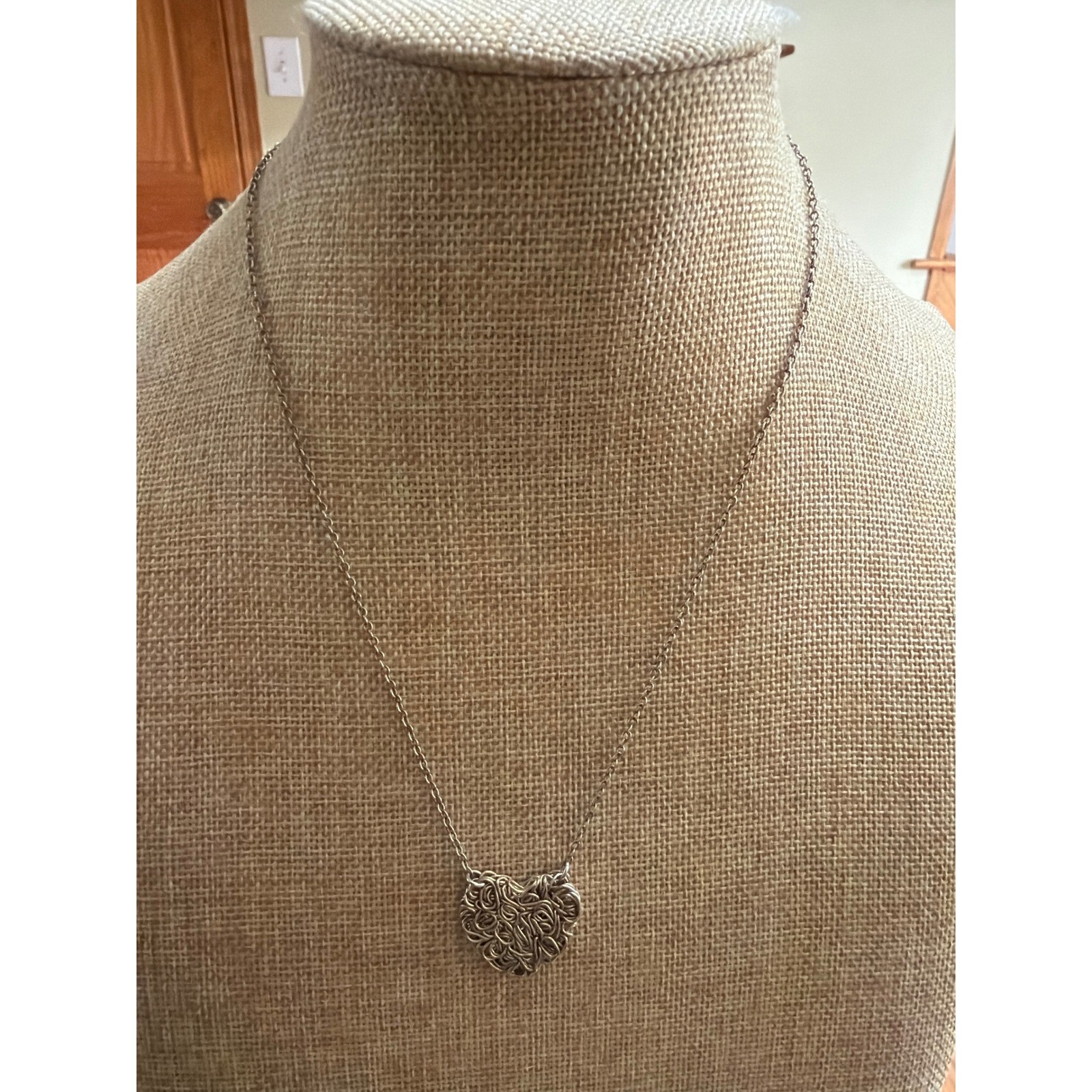 Silver Tone Wire Wrapped Birds Nest Heart Pendant Necklace Boho Romantic