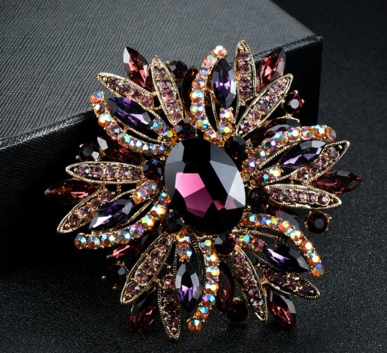 Luxury Large Size Colorful Crystal Brooch Pearl Brooches Pin Women Clothing