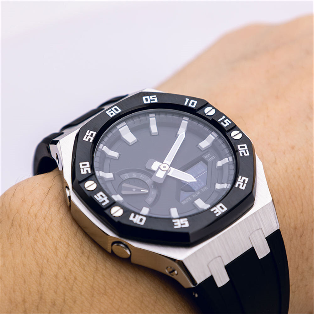 Premium Stainless Steel Case + Silicone Strap AP Mod Kit Set for G-Shock GA-2100