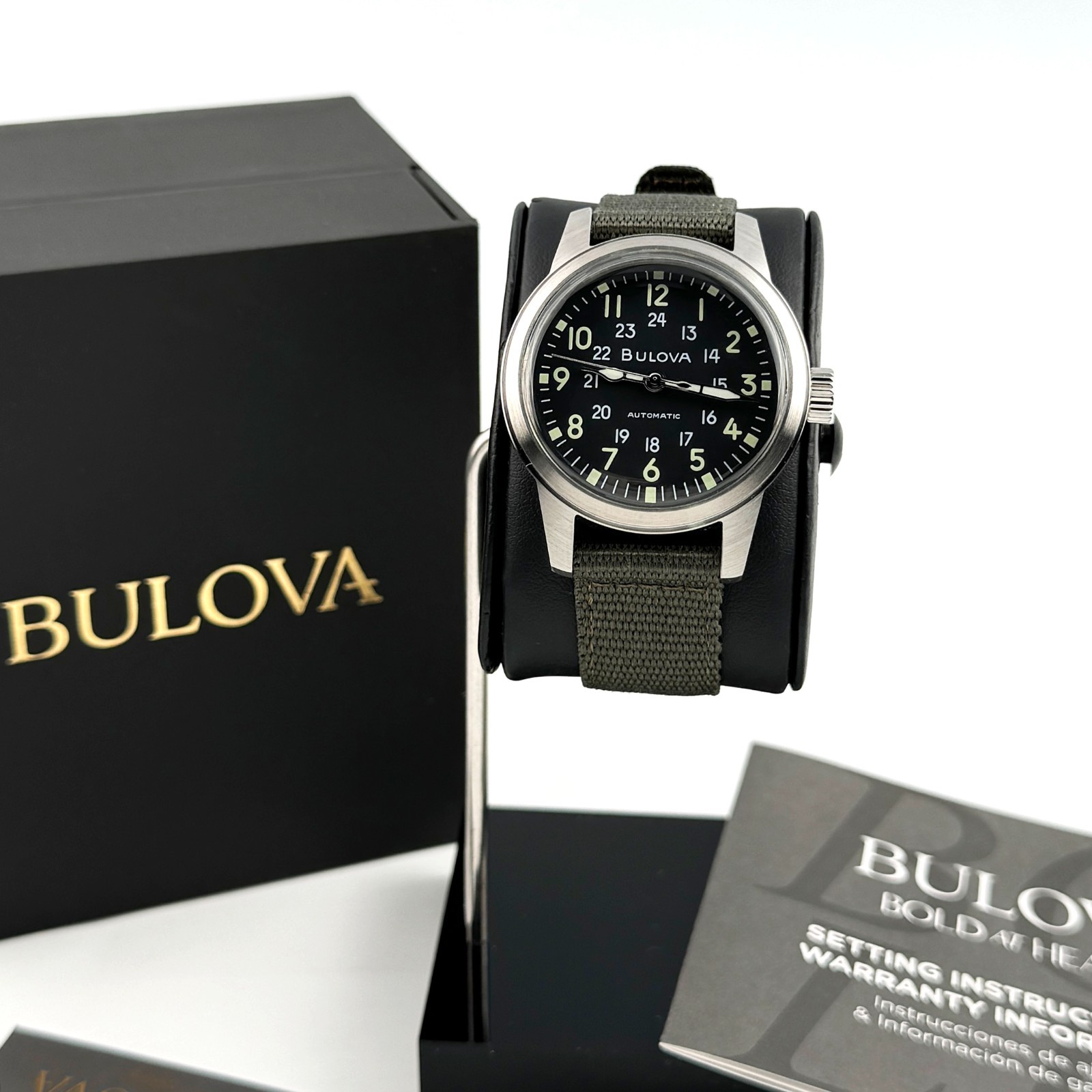 Bulova 96A259 Men’s Hack Watch automatic Black Dial Nylon Men’s Watch 38mm