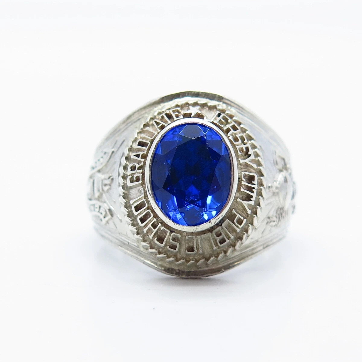 3.00Ct Oval Cut Lab Created Sapphire Men’s Engagement Ring 14K White Gold Plated