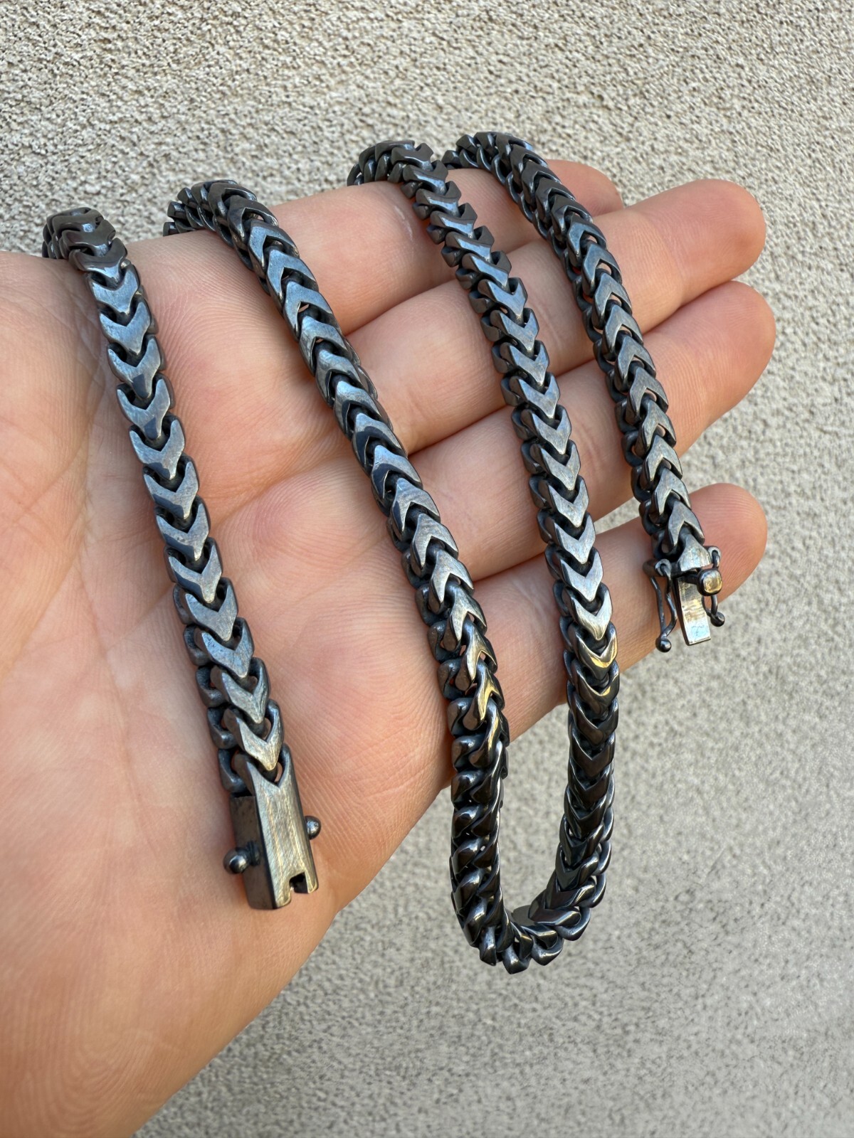 Handmade Franco Chain Necklace Black Rhodium Over Real 925 Silver Box Lock 6mm