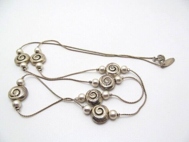 Vintage Avenue Oxidized Silver Tone Swirl Station & Bead Twist Chain Necklace
