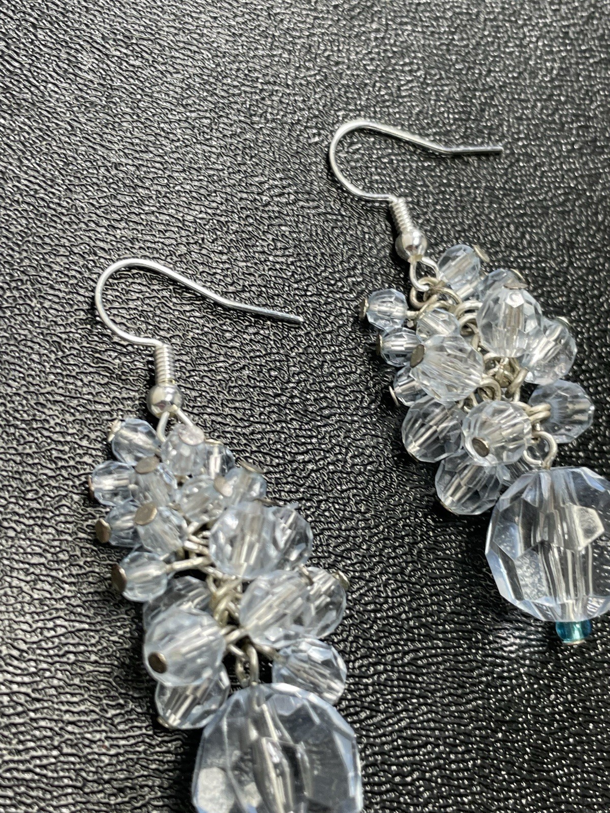 Vintage 2” Blue Faceted Charm Cluster Dangle Earrings