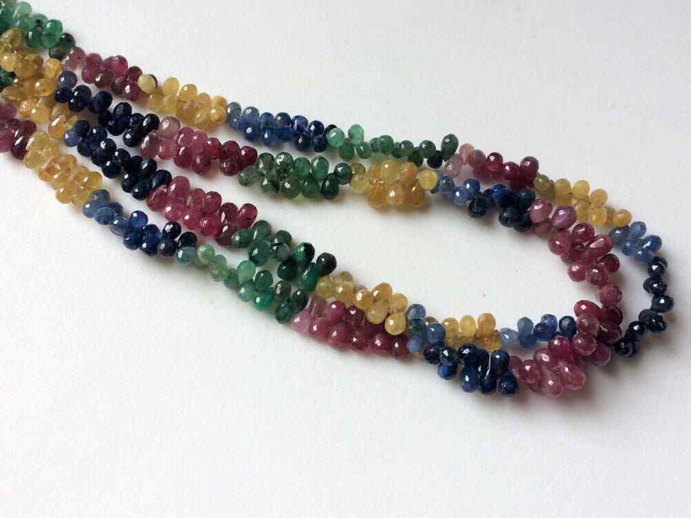 2×3 mm-3×5 mm Multi Precious Gemstones Faceted Teardrops, Natural Sapphire
