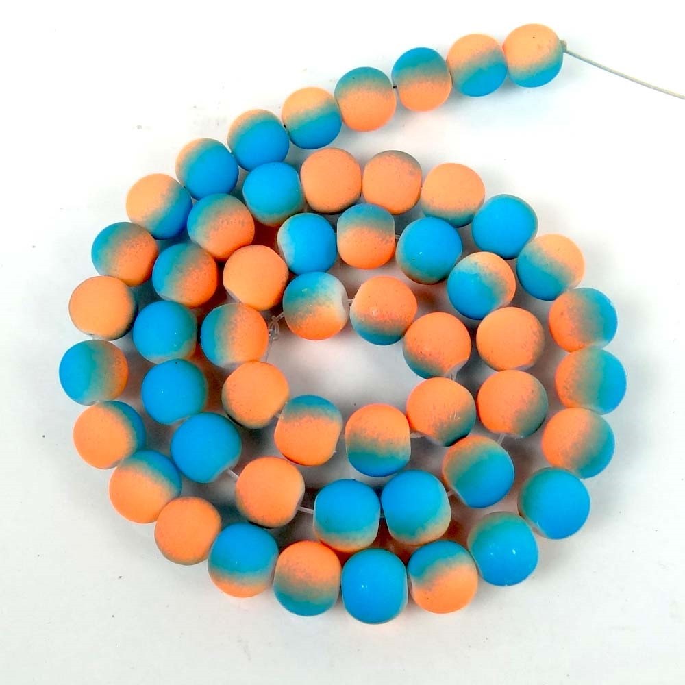 8mm Matte Frosted Neon Rubberized Glass Round Beads – Orange Blue 16″