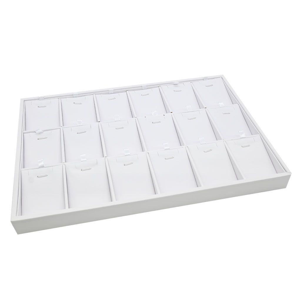 18 Compartment White Leatherette Jewelry Pendant / Earring Display Tray