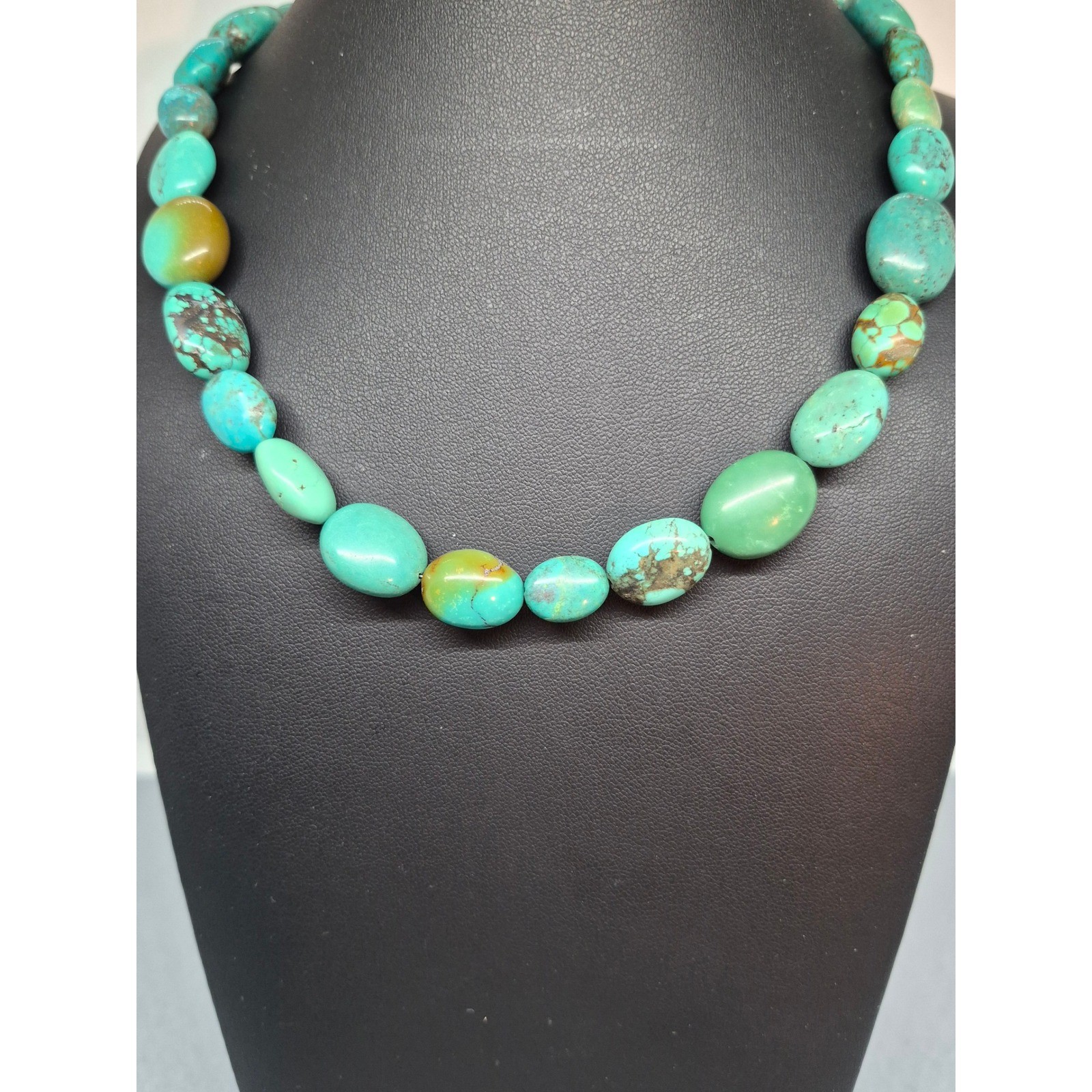 Vintage Turquoise Nugget Necklace Blue Green Toggle Clasp Statement Jewelry