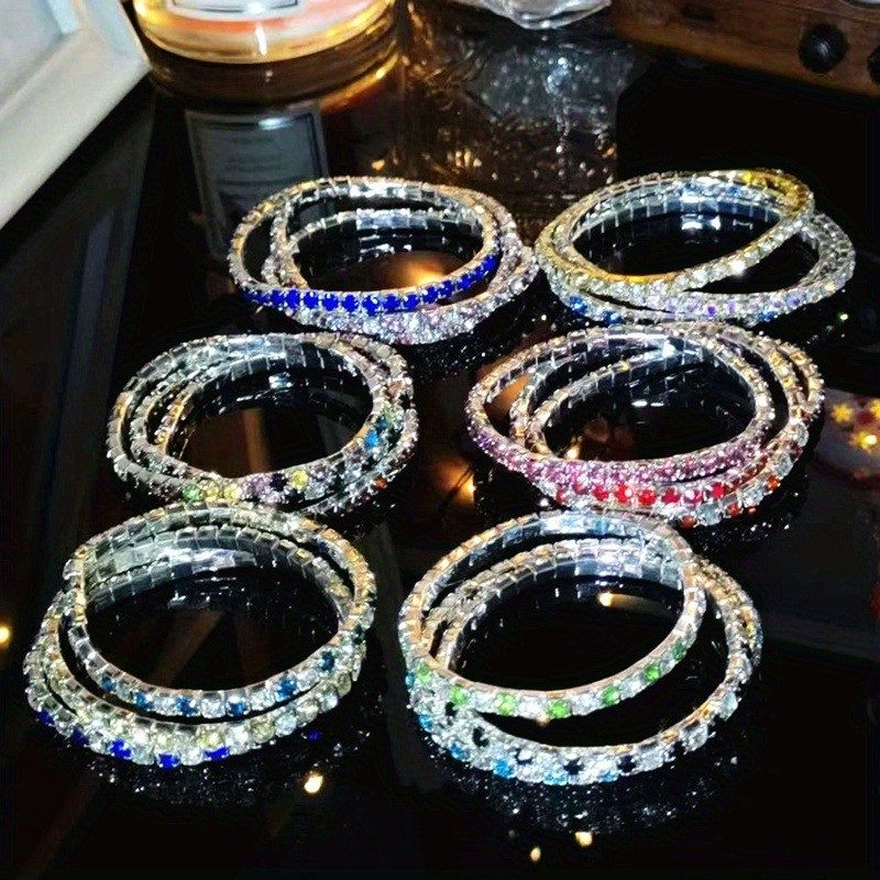 Random 10Pcs Women Crystal Rhinestone Stretch Bracelet Bangle Wristband Bling