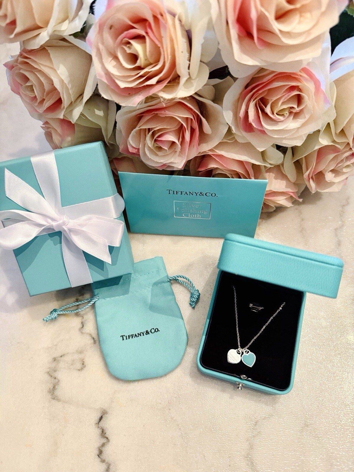 Tiffany Blue® Double Heart Tag Pendant Necklace ( 18” chain )