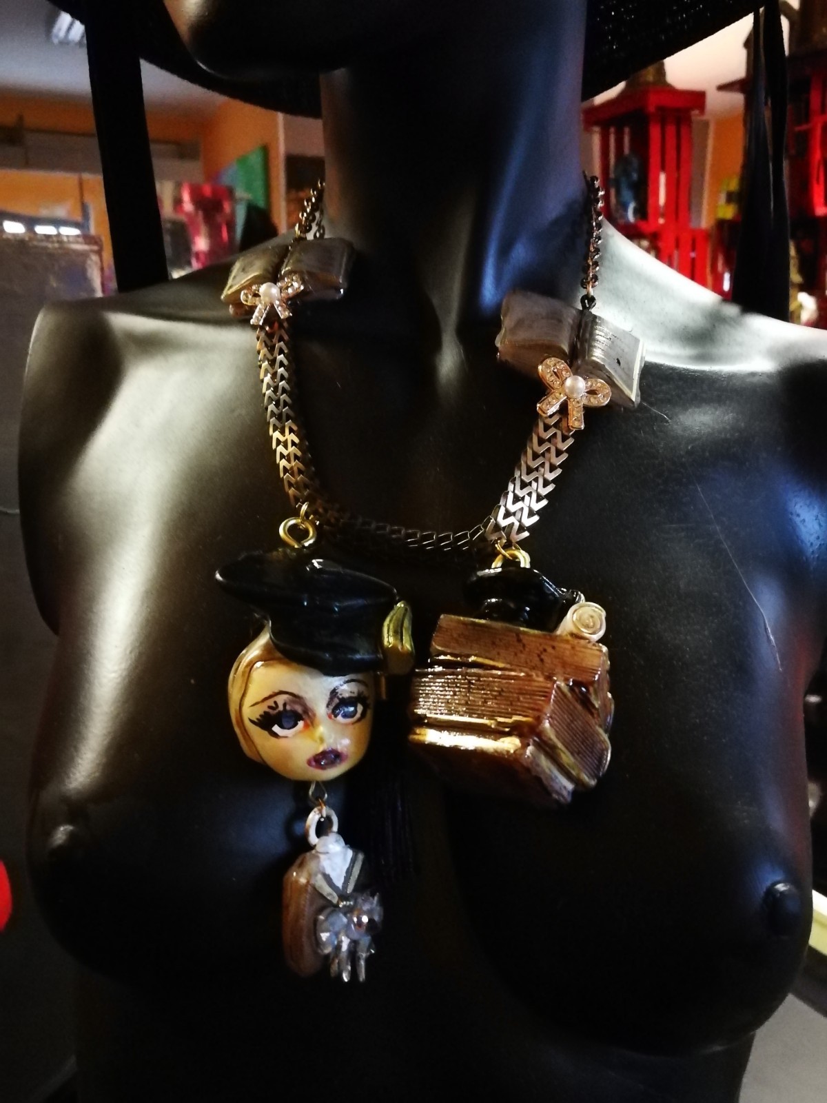 Statement Luxury Necklace Jewelry Pendant Sculpture Books Thesis Lawyer Gift Bib