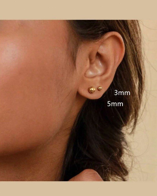 Simple 18K Gold Plated Ball Stud Earrings For 3/4/5mm Set