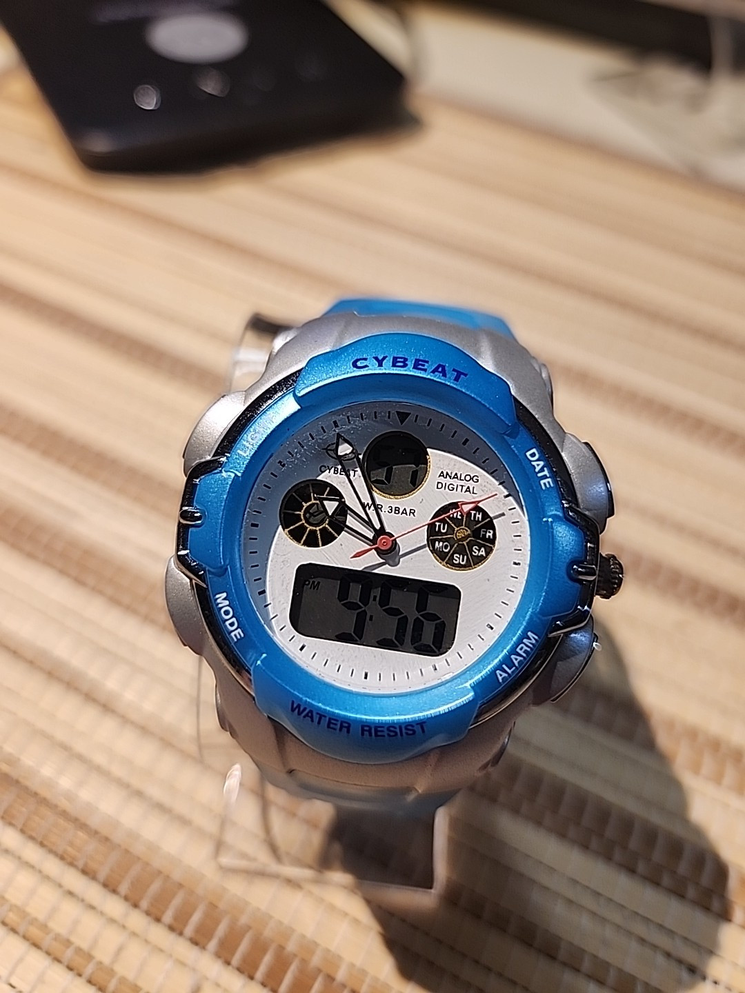 Vintage Cybeat 3 Bar Silver/blue Tone Digital Watch Jaxis Light 3 Dials