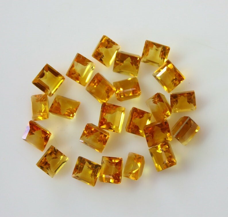 200 Pcs Natural Citrine 3mm Square Shape Faceted Cut Calibrated Loose Gemstone