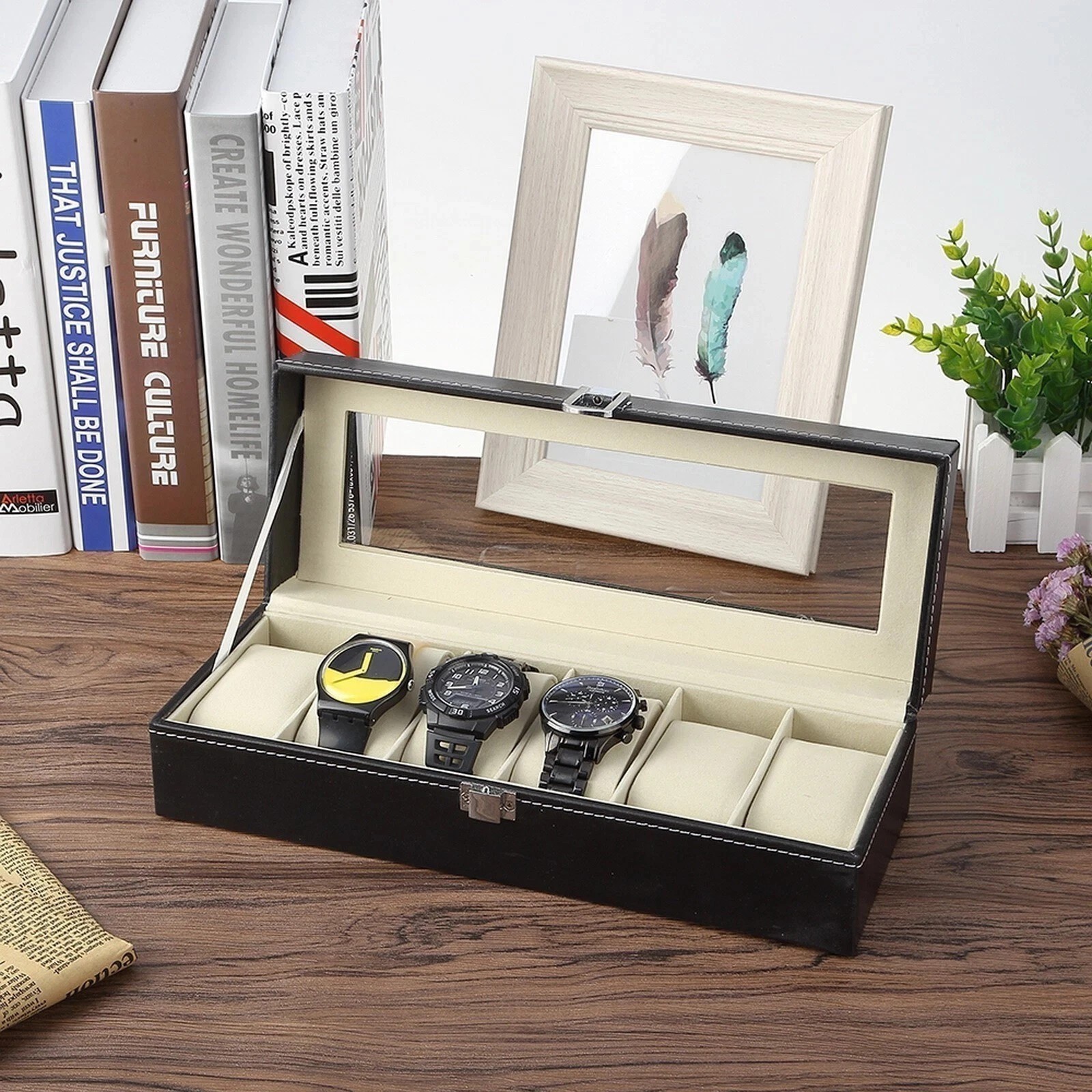 6 Slot Jewelry Box Display Case Watch Box Watch Case PU Leather Box Gift