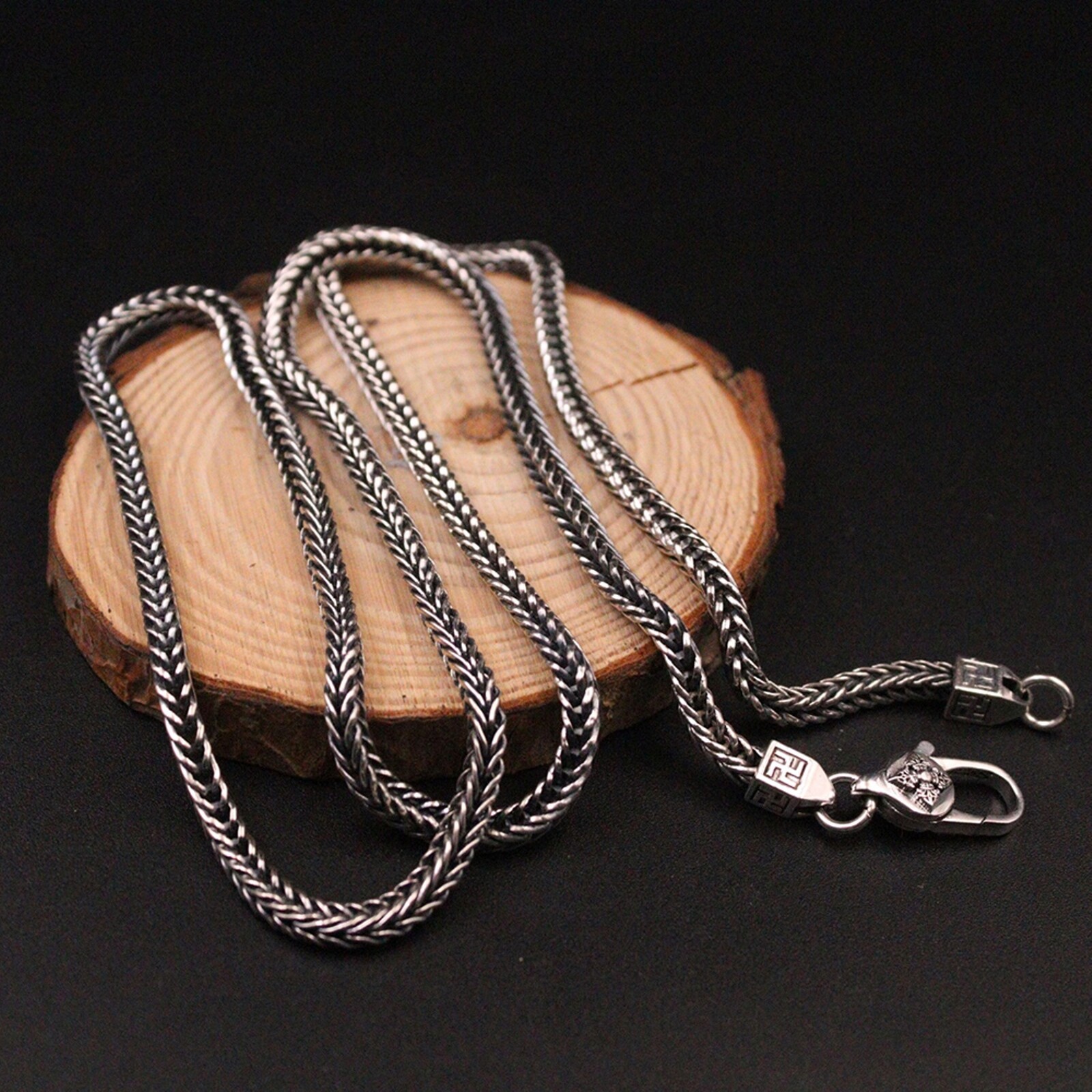 Real 925 Sterling Silver Necklace Men’s 3.5mm Square Wheat Chain 26inch 32-33g