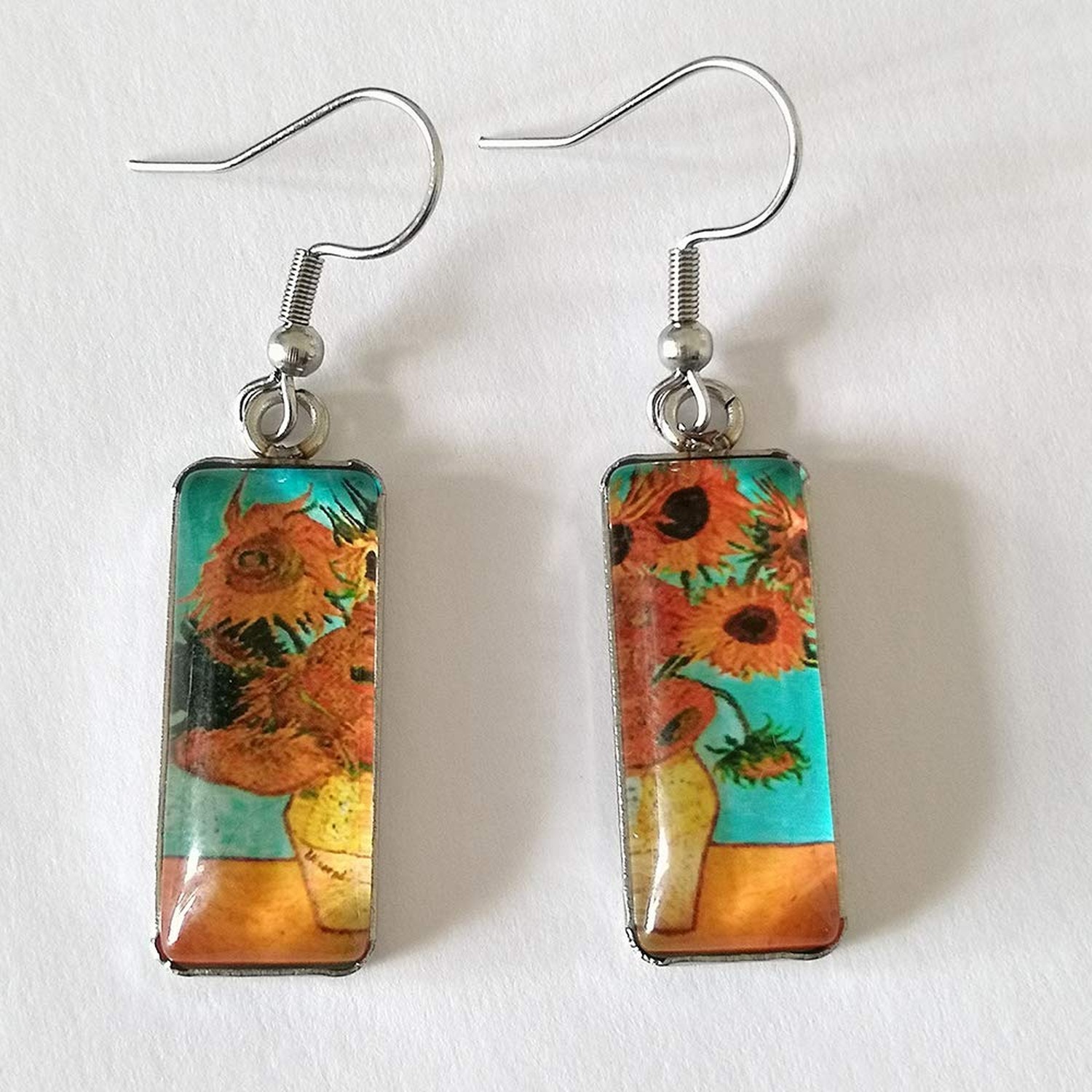 Van Gogh Painting Starry Sky Sunflower Drop Dangle Earrings for Women Abstrac…
