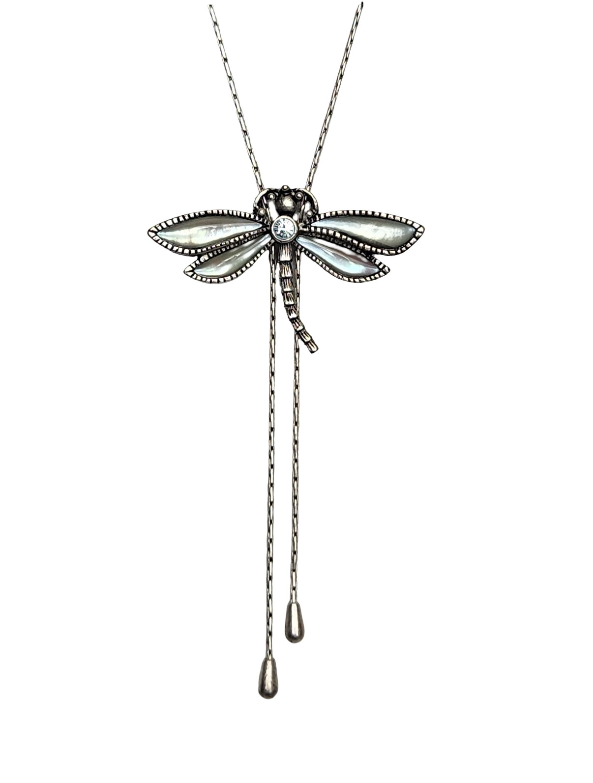VINTAGE SIGNED 1928 JEWELRY DRAGONFLY SLIDER NECKLACE & BONUS EARRINGS!