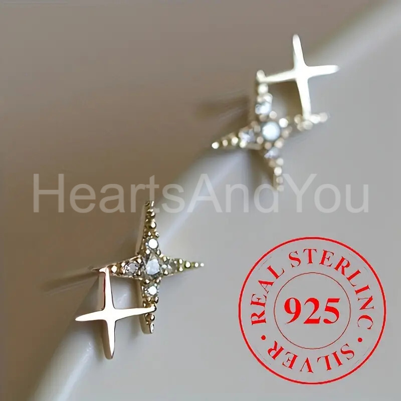 0.2ct Round Cut Moissanite Sparkle Star Stud Earrings 14K Yellow Gold Plated