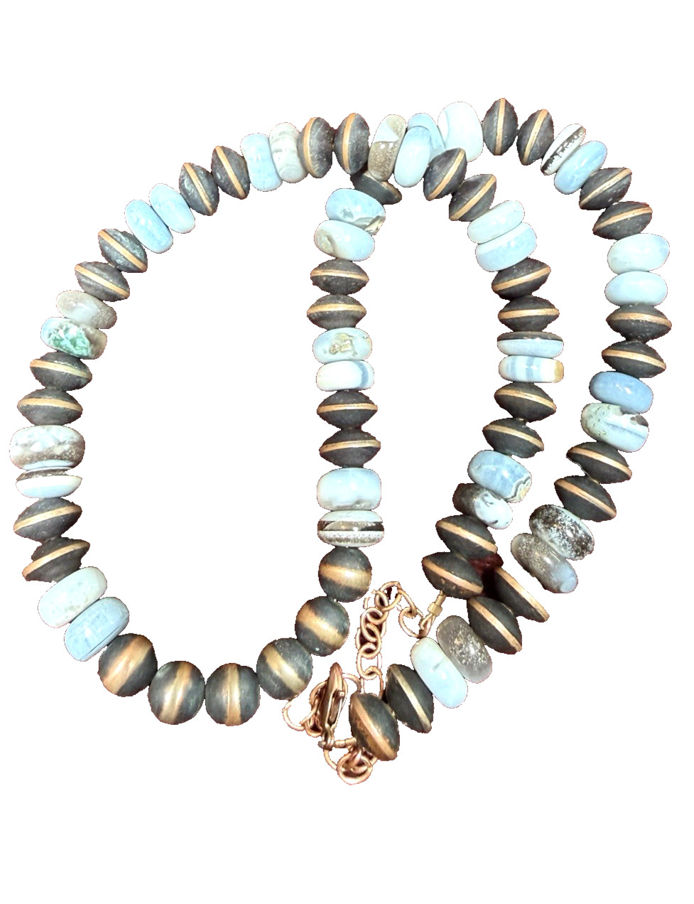 Handmade Southwestern Copper Saucer Pearl Blue Opal Necklace 17-20″ Artisan