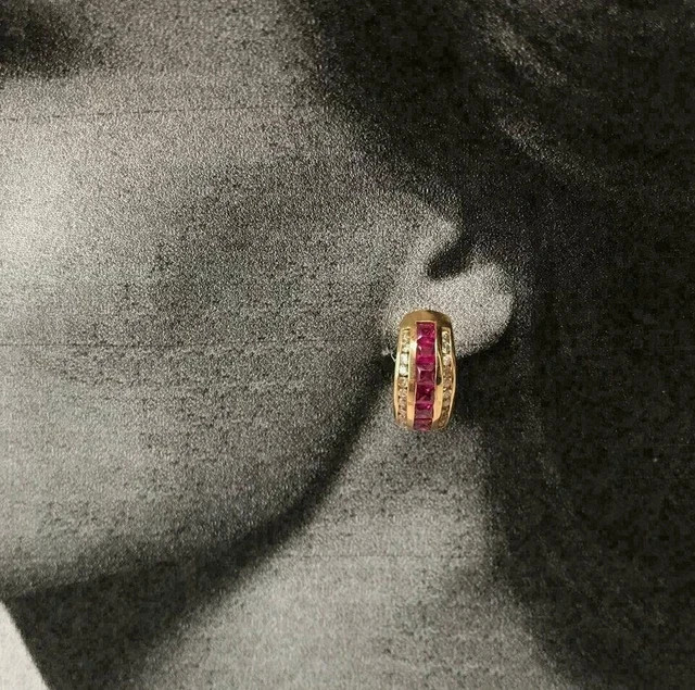2.50Ct Lab-Created Ruby Clip On Huggie Hoop Earrings 14K Yellow Gold Plated