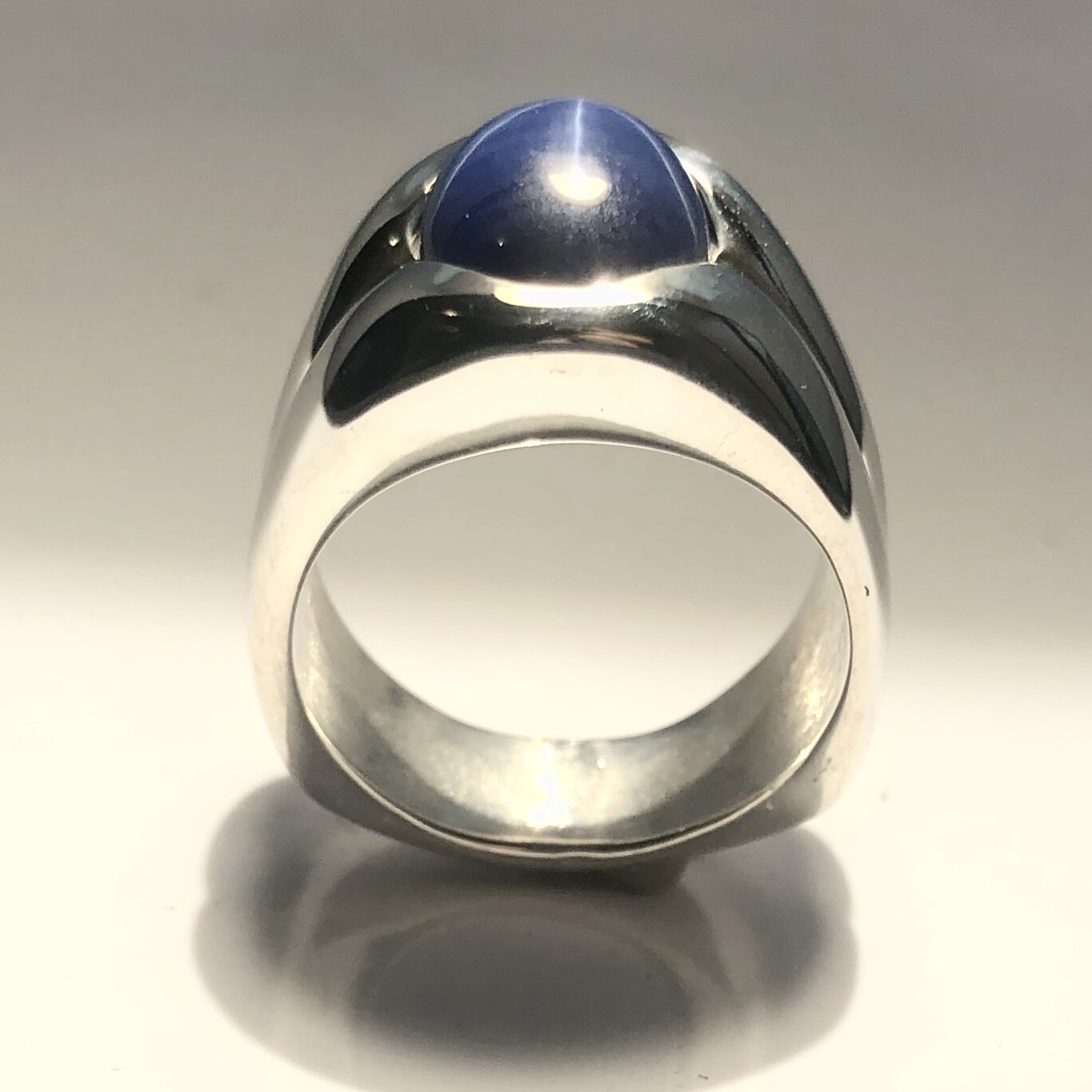 MJG STERLING SILVER MEN’S RING.12 X 10mm LAB CREATED BLUE STAR SAPPHIRE. SZ 9+
