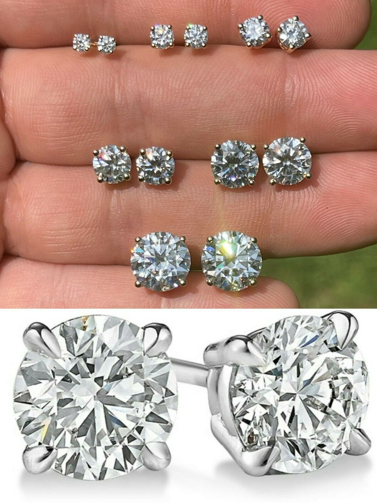 Real Moissanite Stud Earrings 925 Silver Hip Hop Mens Ladies Single Or Pair Iced