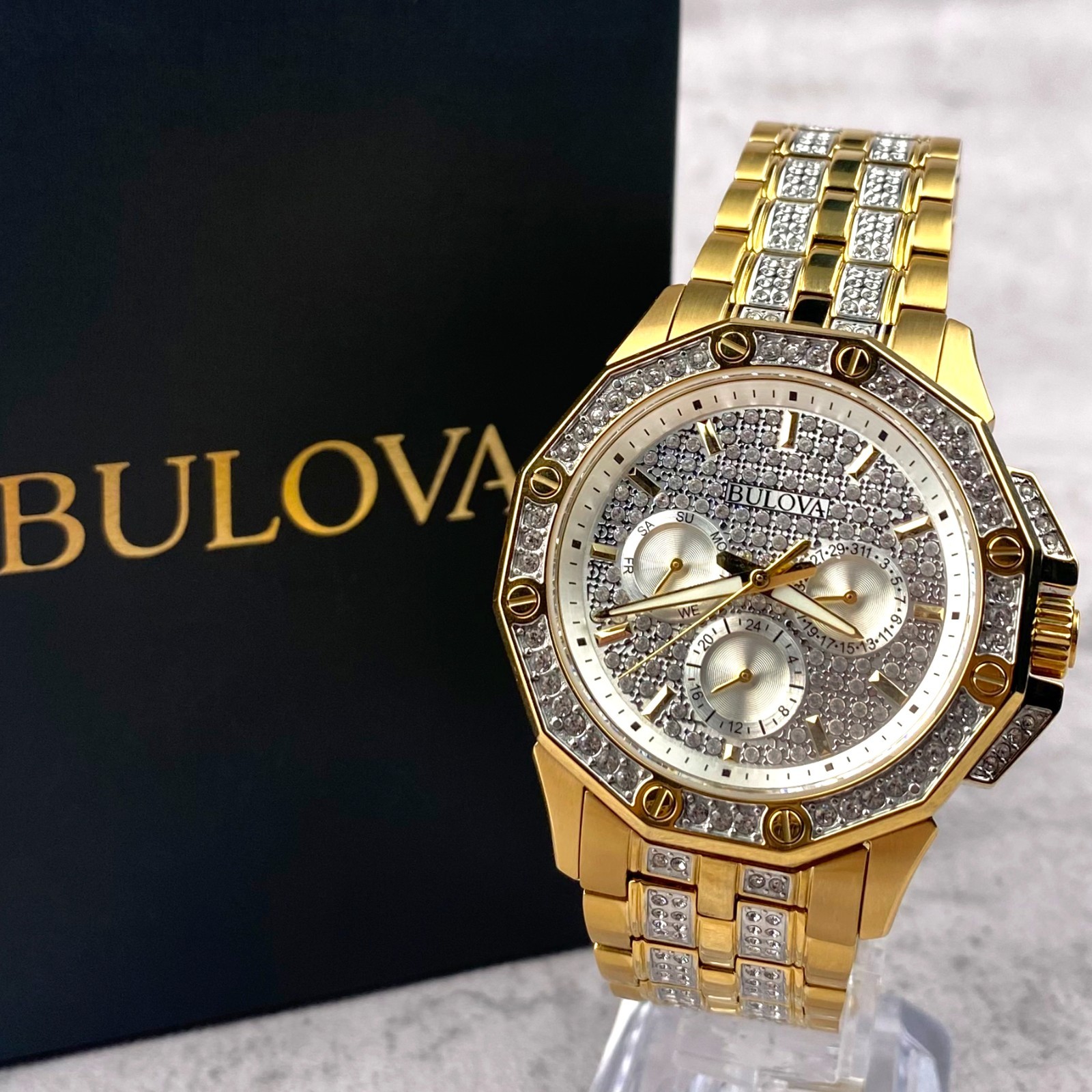 Bulova 98C126 Octava Crystal White Dial Gold-Tone Quartz Chronograph Watch