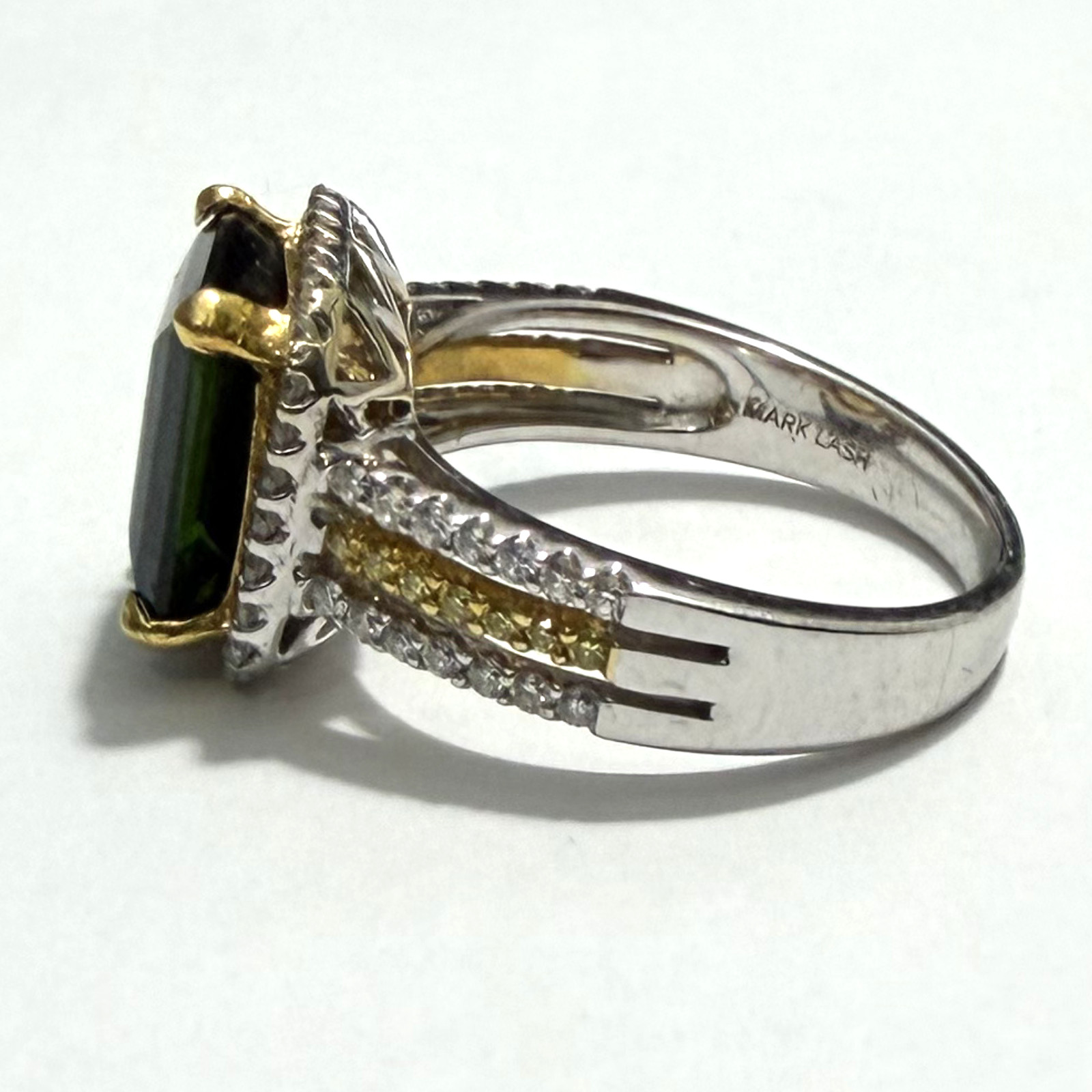 18K White Gold Green Tourmaline Diamond Ring 3.93ct Tourmaline 0.57ctw Diamonds