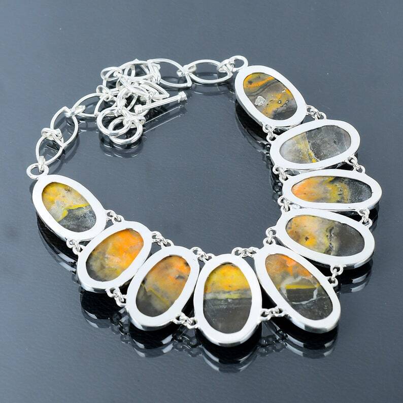 Bumble Bee Necklace 925 Sterling Silver Bumble Bee Handmade Gemstone Necklace