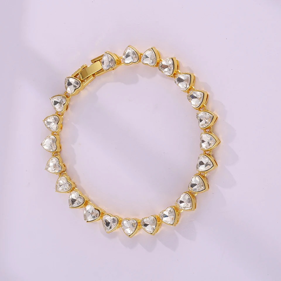 Rhinestone Tennis Chain Bracelets Yupsk 4Pcs/Set Trendy Hip Hop Rock Heart for W