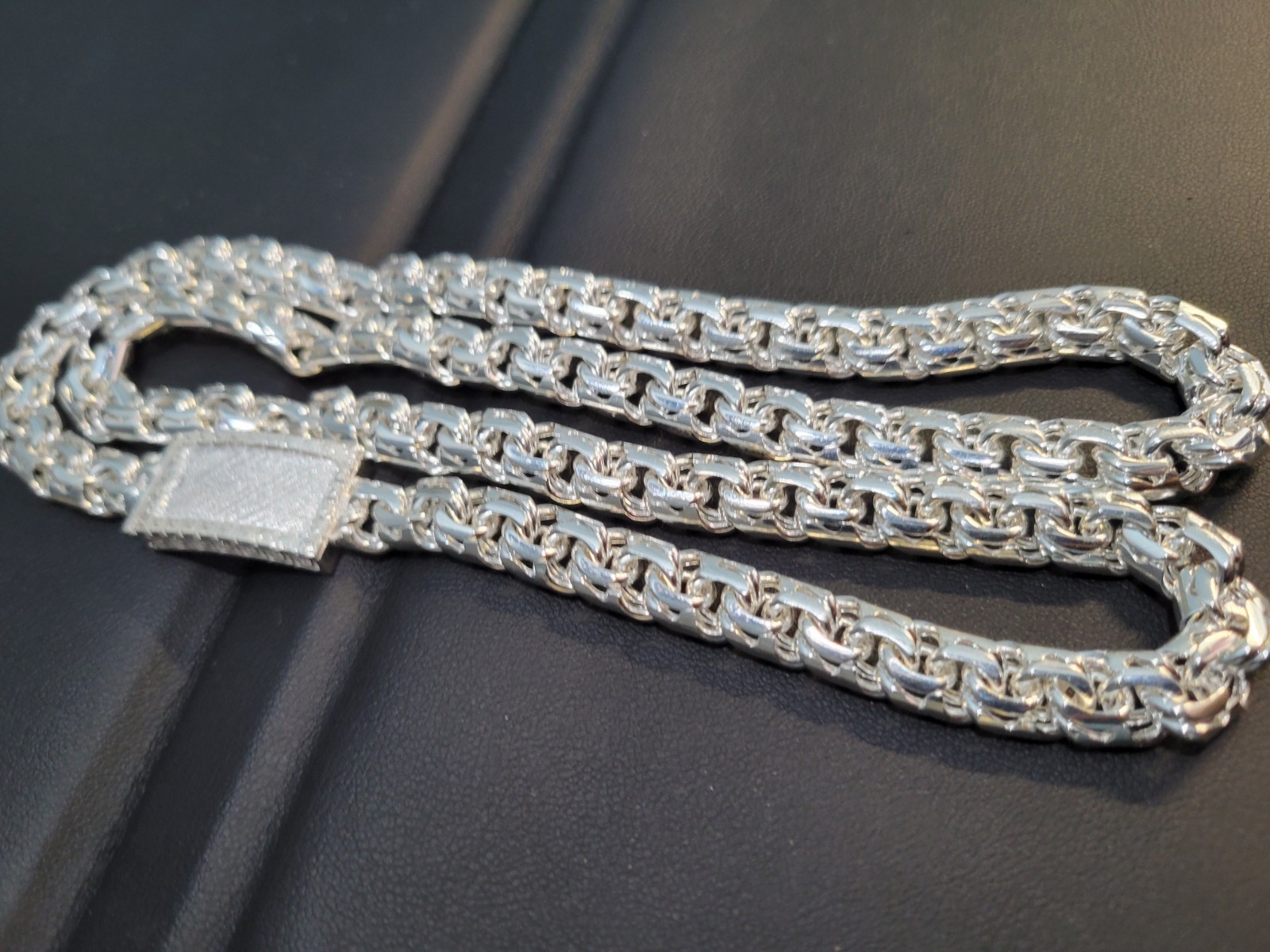 83g 925 sterling silver Chino Link Greek Lock Chain 26″ 9mm Plata Solida Cadena
