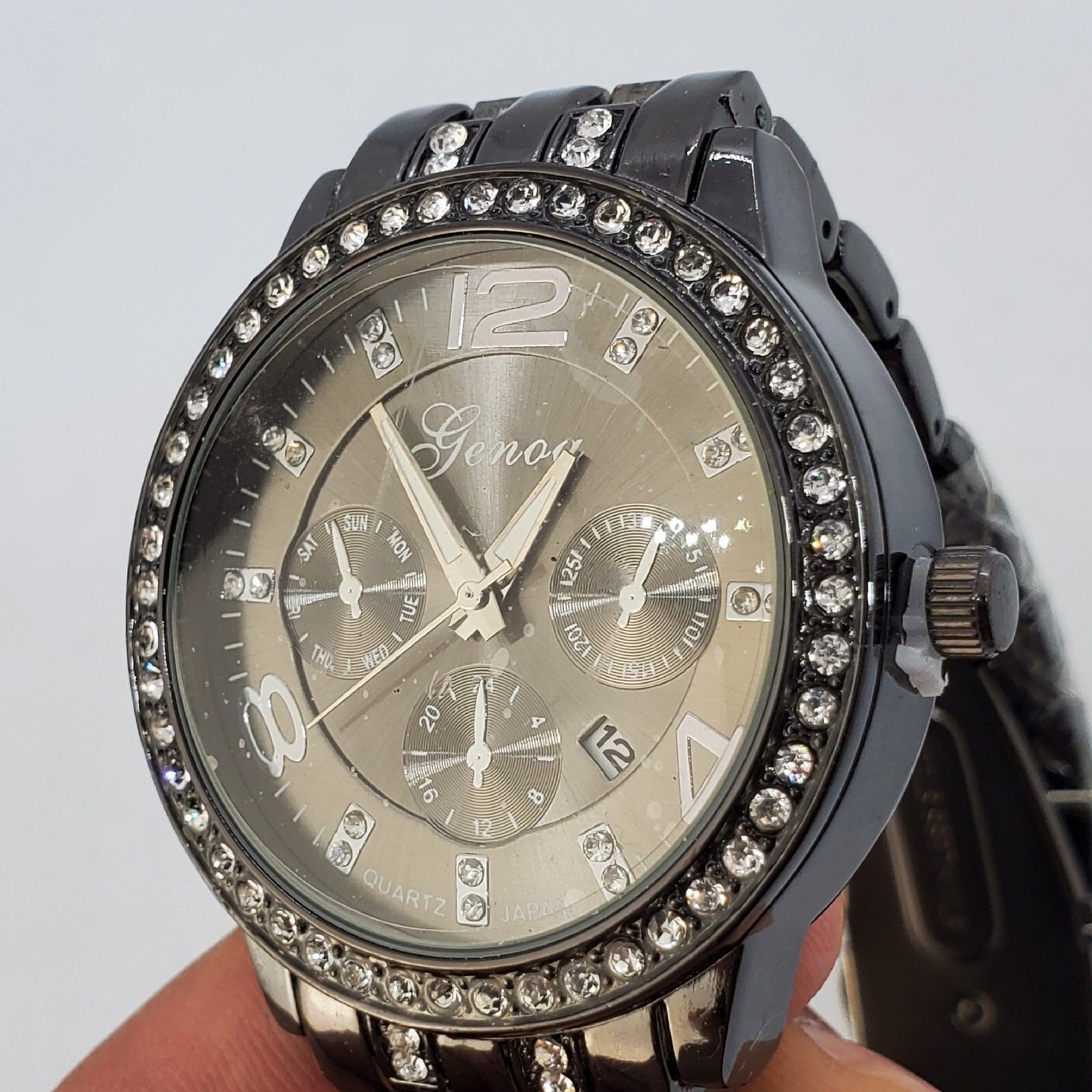 Genoa Women’s Watch 41MM Crystal Bezel Black Dial Bracelet Band Date 7.5″ Wrist