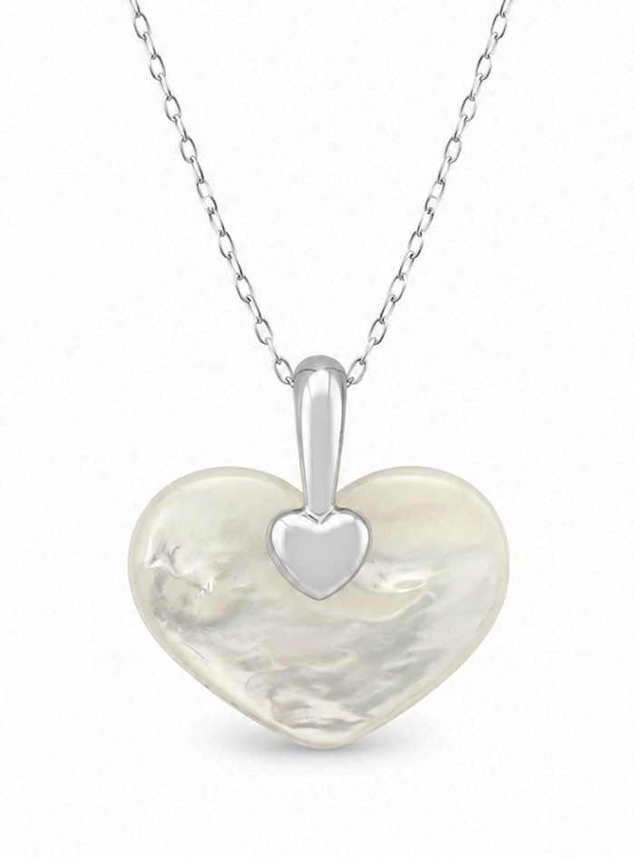 GENUINE ABALONE HEART PENDANT NECKLACE SOLID .925 STERLING SILVER – New With Tag